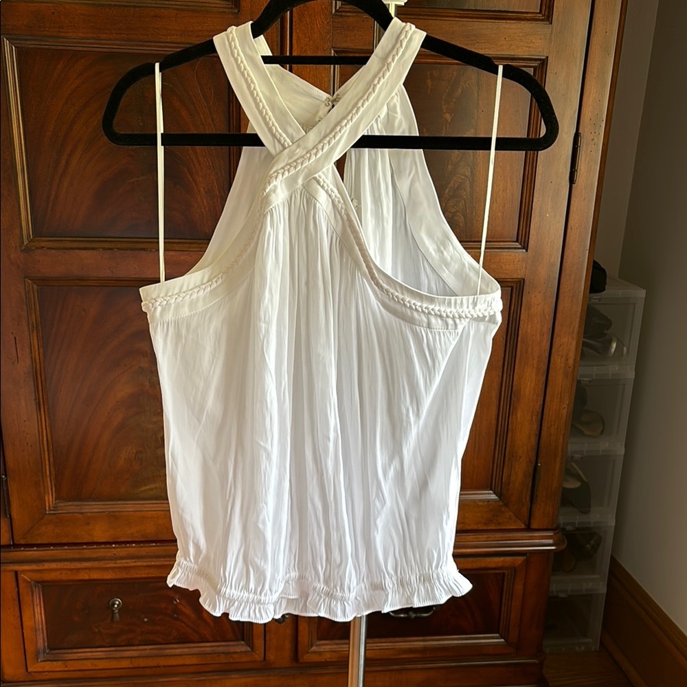 Ramy Brook White Pleated Backless Tank Top